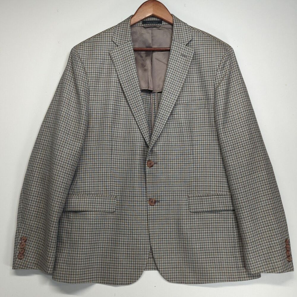 Lauren Ralph Lauren Wool Silk Linen 2 Button Jacket Brown Plaid 44R